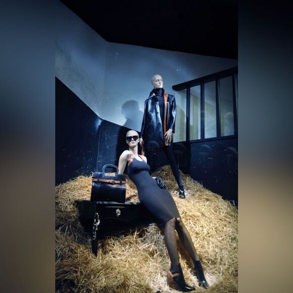 Ralph Lauren Collection Fall 12 Black Merino Wool Leather Trim Knit Sheath Dress - Picture 4 of 16